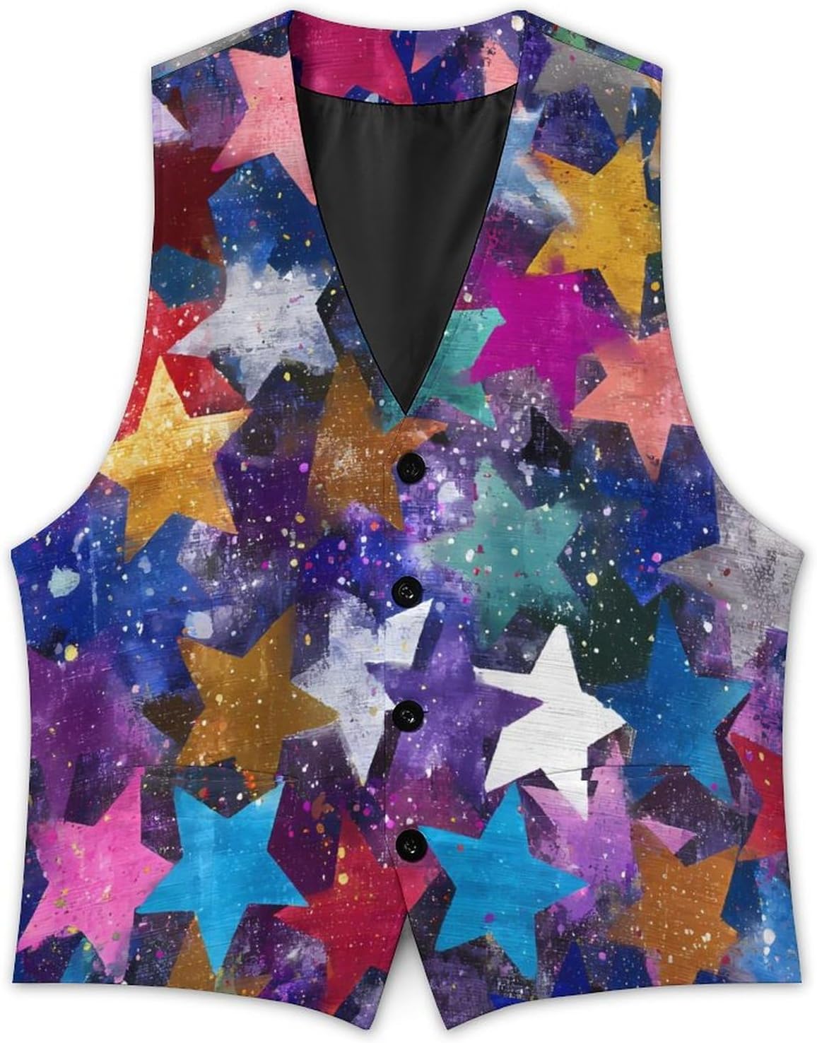 Stars Splatter Pattern Men Formal Suit Vest V-Neck Button Waistcoat for Business Wedding