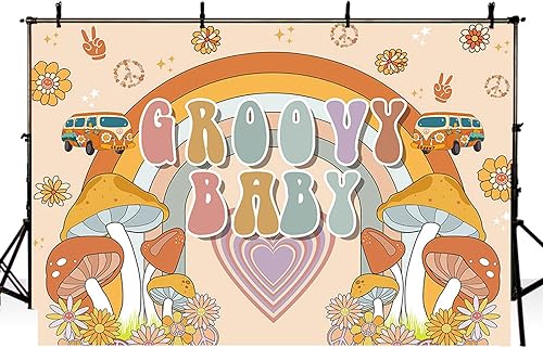 Miniatura 16 de MEHOFOND Telón de fondo de bebé Groovy de 7 x 5 pies, diseño de arco iris, retro, hippie, bohemio, niña, decoración de baby shower, amor de paz