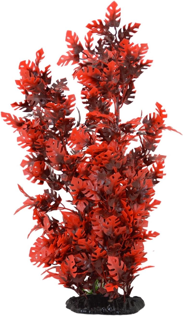 CNZ 15-Inch Red Artificial Plastic Aquarium Plant - Lifelike Fish Tank Decor with Weighted Ceramic Base