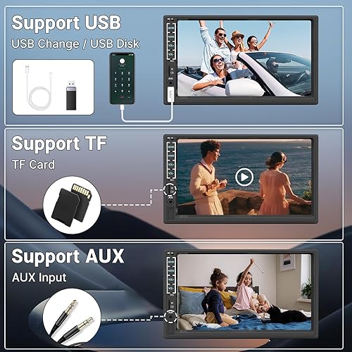 Vista 12 de Leadfan Estéreo de auto doble DIN con Apple Carplay y Android Auto, pantalla táctil HD de 7 pulgadas, receptores de audio para automóvil con Estéreo