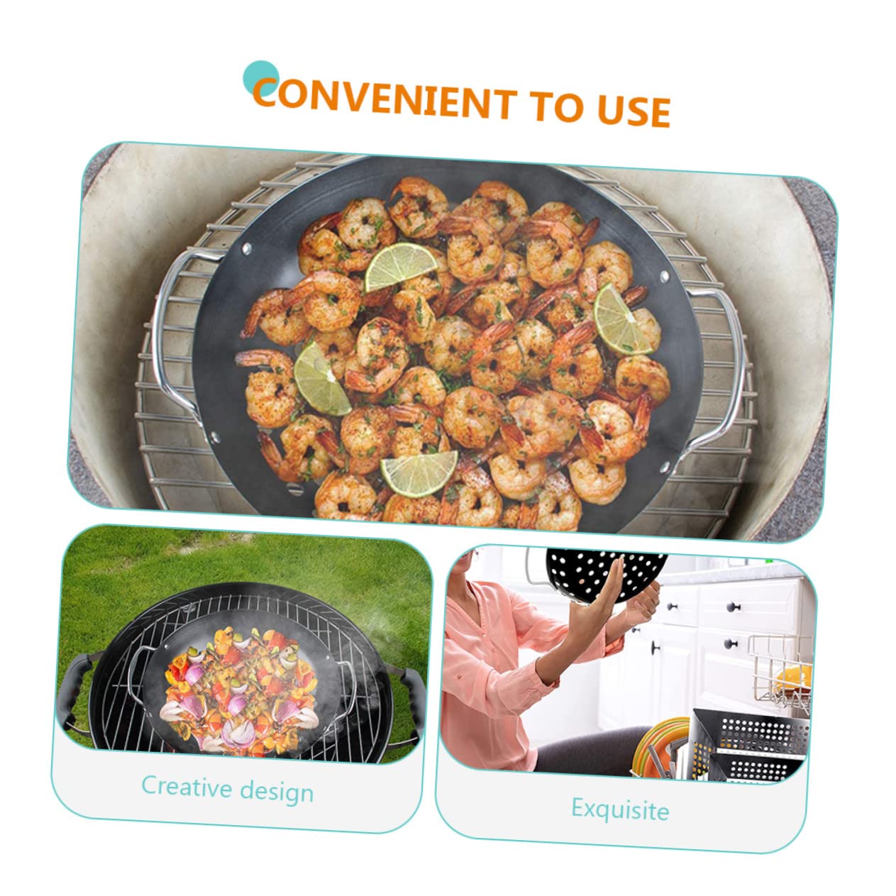 Wok Grill Multifunzione Per Grigliare Le Verdure Antiaderente, Comodo Cestino Per Barbecue e Forniture Per Grigliate, Adatto Per Uso Domestico e Ristoranti