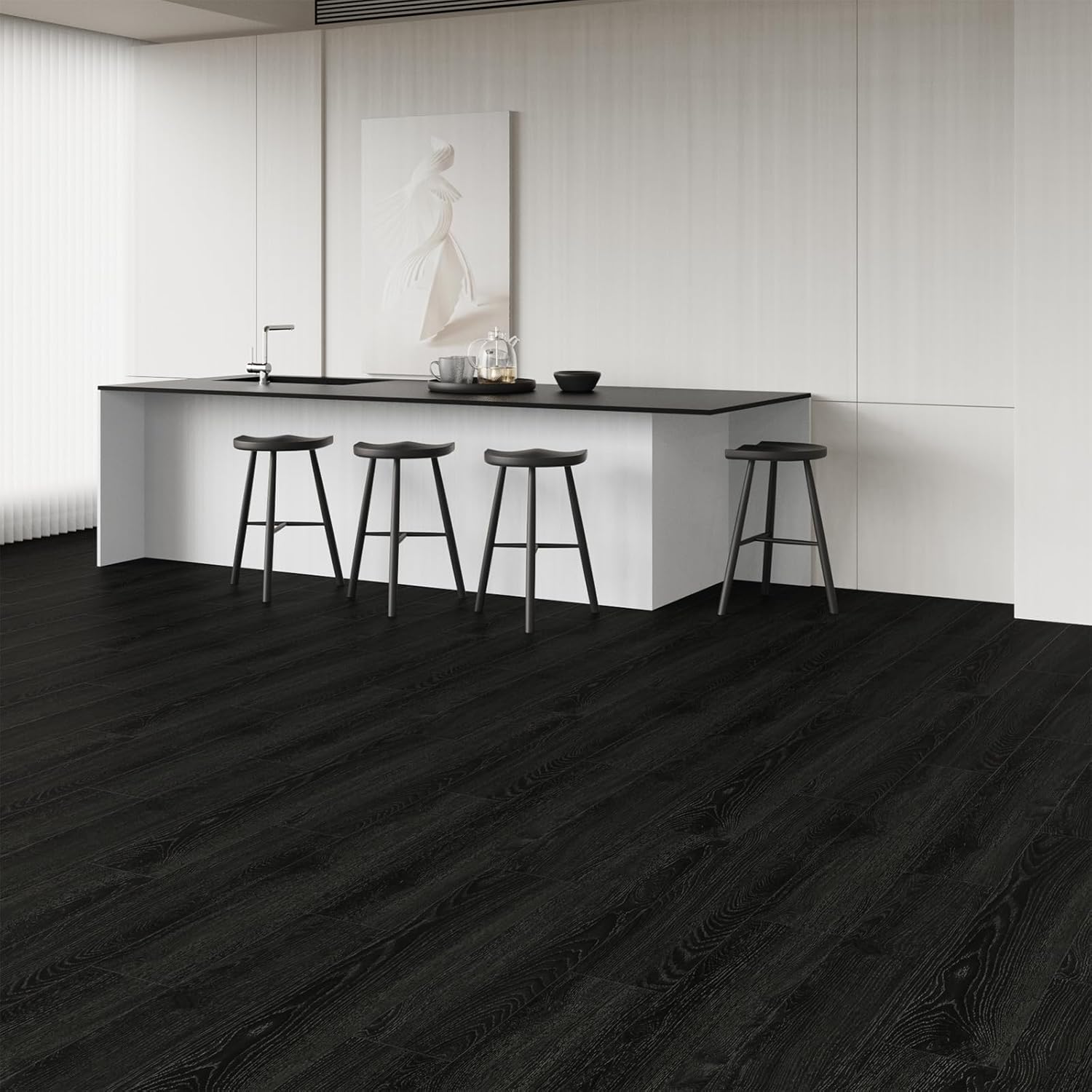 ATOPOSE Black Peel and Stick Floor Tile Waterproof | 36 - Pack 54Sq.Ft | Wood Vinyl Flooring - Nero | Easy DIY Installation for Living Room Kitchen Tool Storage Rental Friendly Basement
