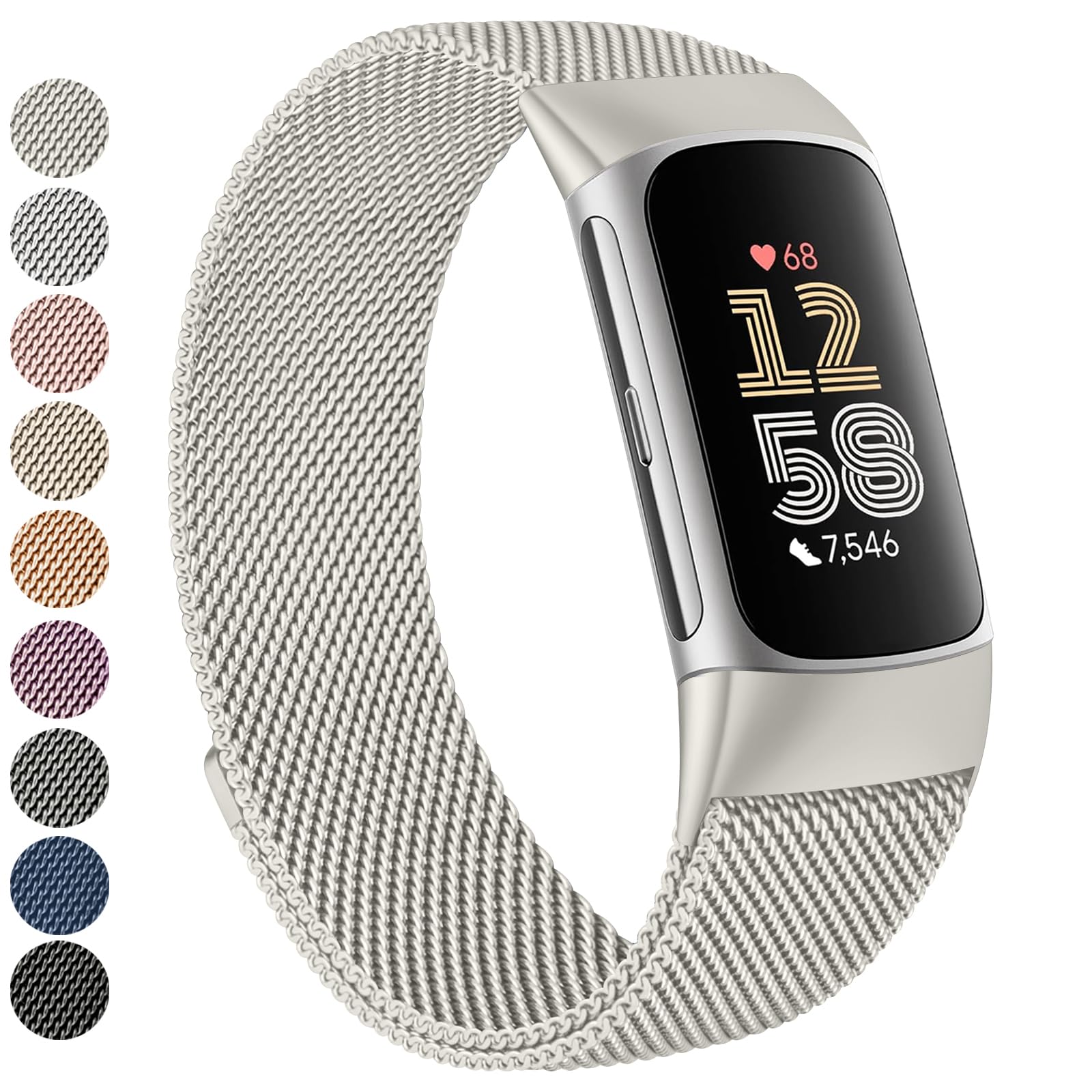 Vanjua for Fitbit Charge 6 Bands Women Men, Stainless Steel Metal Mesh Loop Adjustable Wristband Replacement Strap Compatible with Fitbit Charge 6