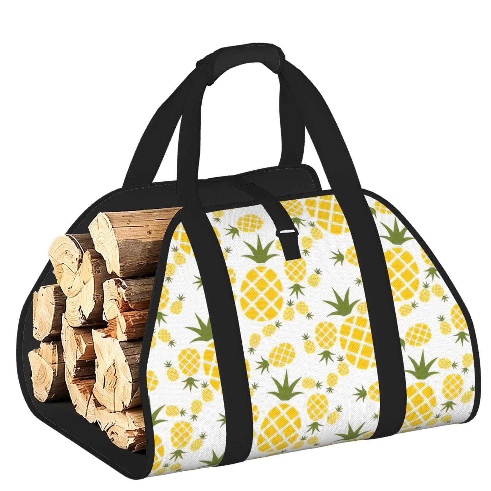 Ayyqwe Black Pineapple.. Print Firewood Bag Wood Waterproof Versatile Camping Picnic Storage Daily Home