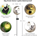 Lampes solaires Jardin extérieur Décor LED Luminaires en verre de fée de lune Étanchéité ornement métallique pour la cour de pelouse de patio décorations extérieures- Idées cadeaux uniques pour le jardinage (blanc chaud)