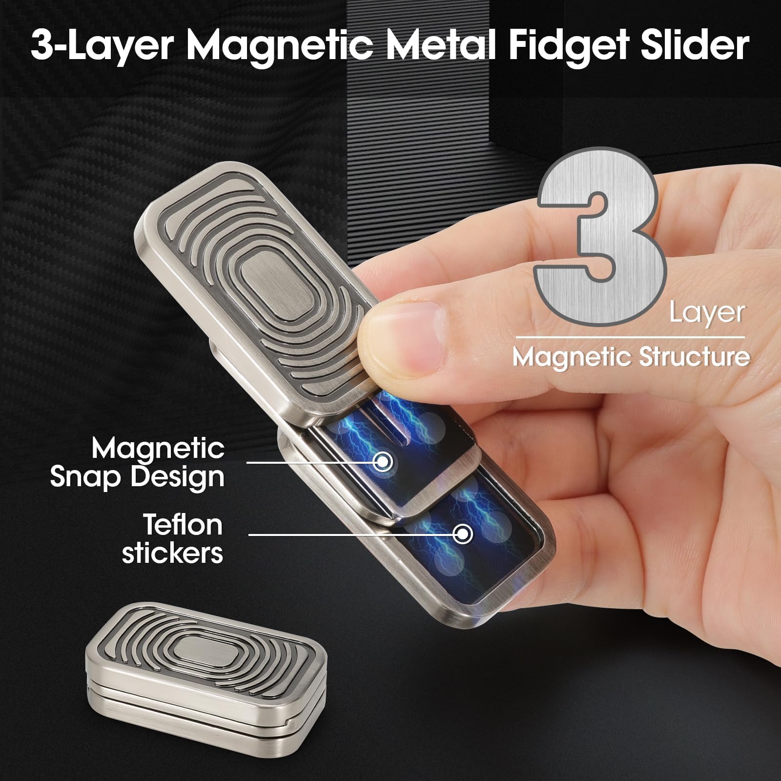 Magnetic Fidget Slider, 3-Layer Push Card Metal Fidget Toys for Adults Stress & Anxiety Relief - Image 3