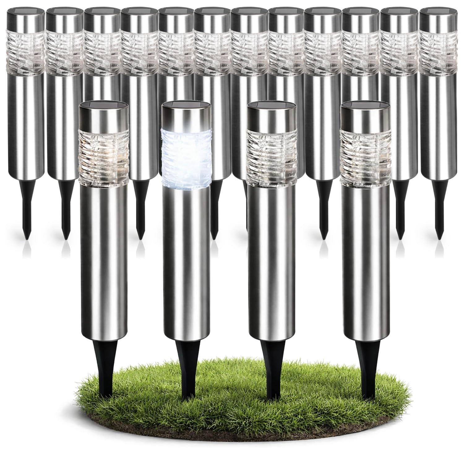 com-four® 16x Solarleuchten für Außen - Solar Gartenleuchten mit Erdspieß aus Edelstahl und Echtglas - Wetterfeste LED Wegeleuchten für Garten, Weg, Terrasse und Einfahrt
