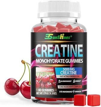 Creatine Monohydrate Gummies 5g 5000mg, Sugar-Free Creatine, Pre-Workout Energy, Veg, Non-GMO, for Men & Women - 90 Count Cherry Flavor