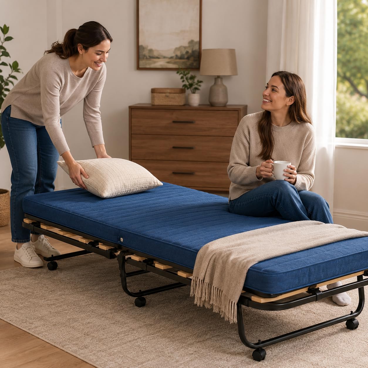 Brandina Pieghevole Compreso di Materasso, MISURA: 80x190, Materasso Ortopedico Alto 7 cm, Ignifugo - Letto Pieghevole Singolo, Anti-Scricchiolio, Ruote Piroettanti, Telaio In Acciaio