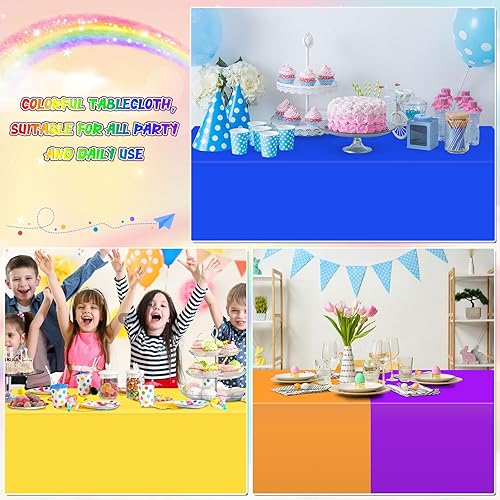 Miniatura 7 de Paquete de 6 manteles con temática de arco iris de 6 colores, manteles de plástico desechables coloridos rectangulares para fiestas, bodas,