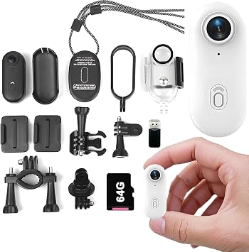 Galatee 4k Mini Body Camera,Small WiFi Action Camera,Sports Cam Wearable,Magnetic Necklace Thumb Camera for Lecture, Cycling, Travel, Pet Walking Outdoors Activities 1080P White-64G