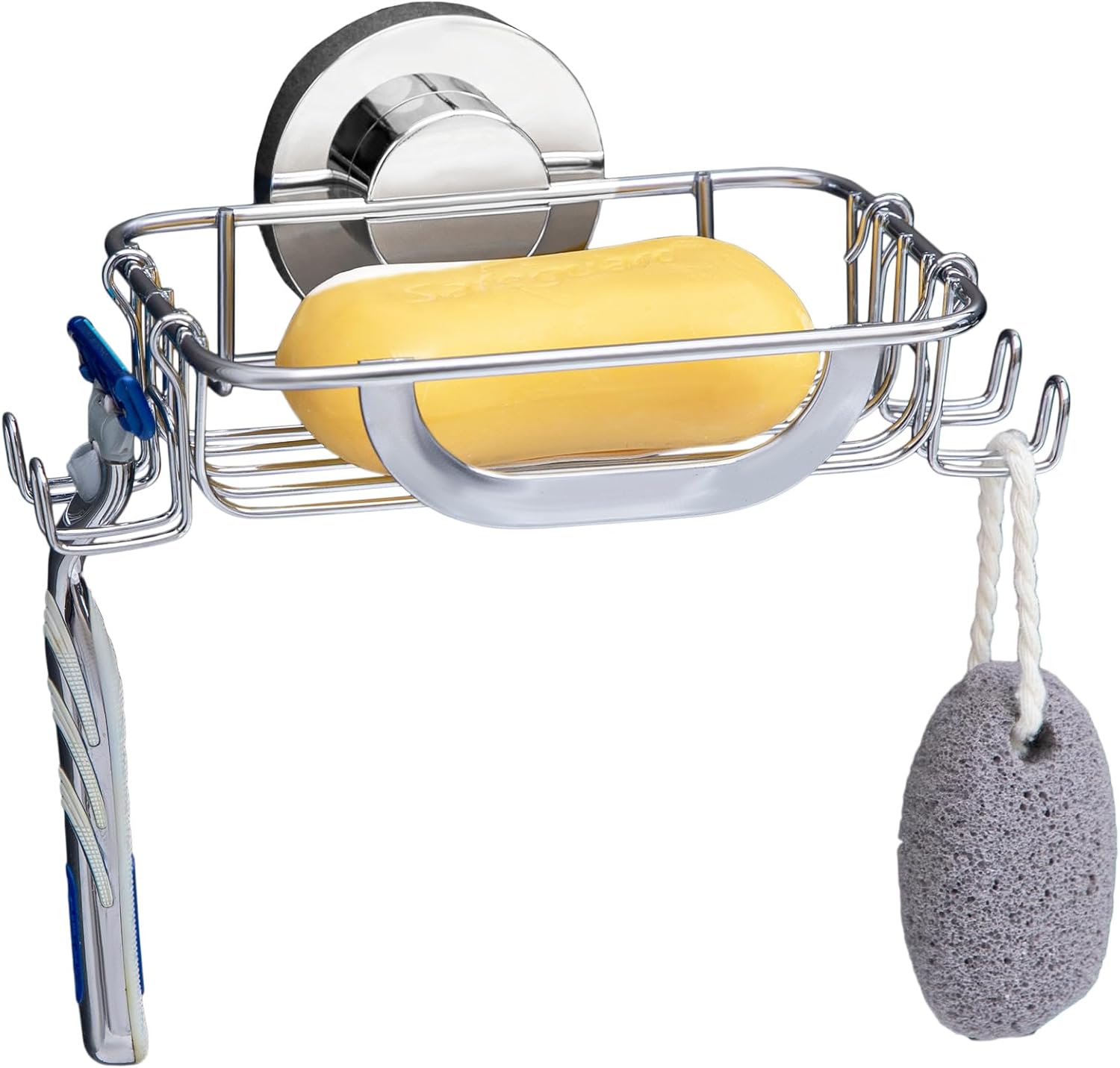 LEVERLOC Soap Holder Dish with Hooks for Shower, Bar Suction Cup Soap Caddy Wall Mounted, Stainless Steel NO-Drilling Removable Sponge Holder for Bathroom Bathtub Kitchen Sink, Silver (1 tier Silver) Thumbnail