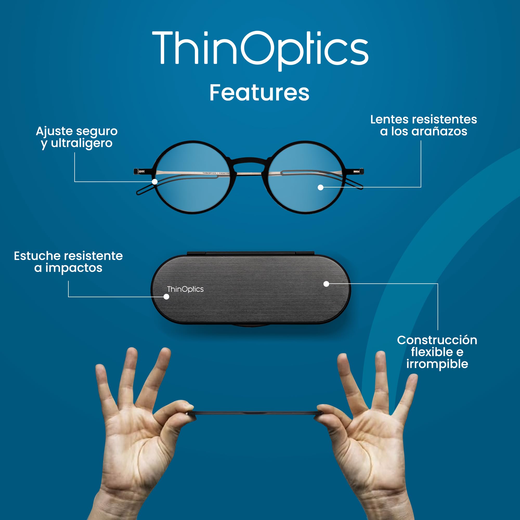 ThinOptics Manhattan Gafas de lectura redondas, unisex, para hombre y mujer, ultradelgadas, compactas y ligeras, con funda magnética Milano | Gafas de lectura plegables y compactas para hombre y mujer, siempre a mano, tecnología Flex-Fit, para llevar en e