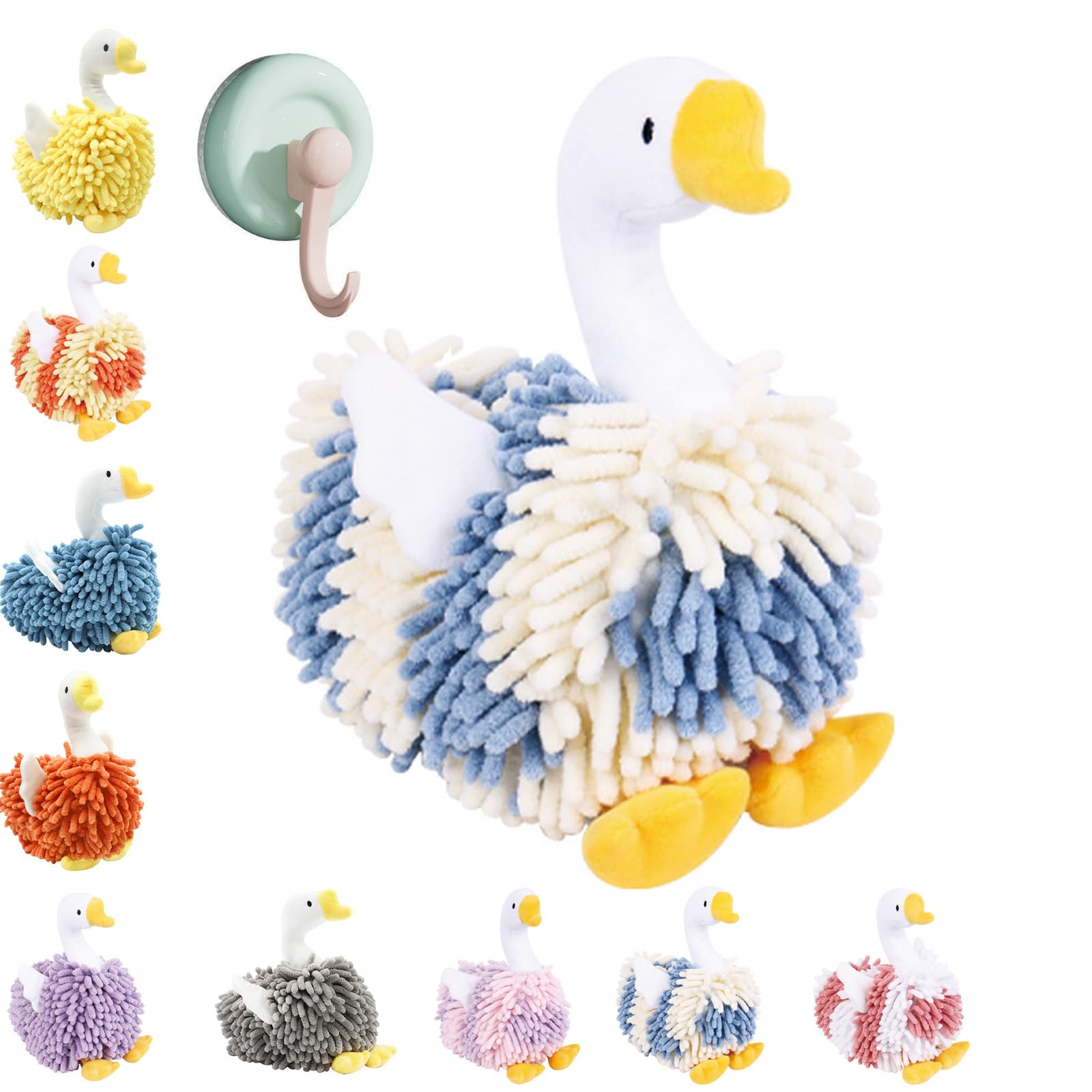 LLELEMAMO Duck Shaped Hand Towel, Swan Shape Fuzzy Ball Hand Towel, Microfiber Hand Towels for Bathroom, Cartoon Swans Chenille Hands Towels with Hanging Loop for Bath, Washstand (B)