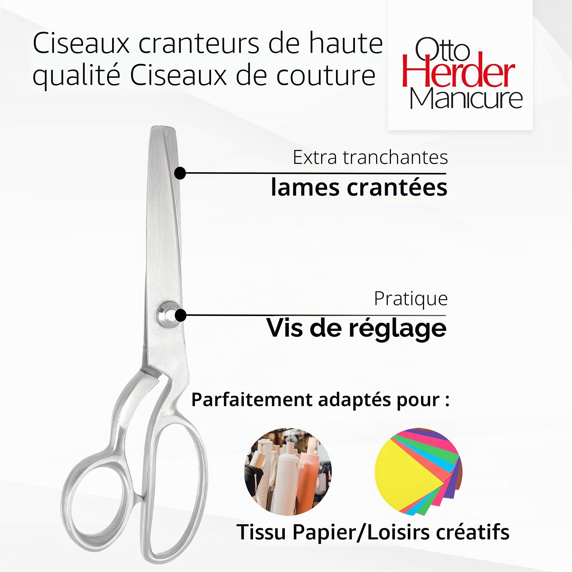 Kleiber co. paire de ciseaux crantés stoffschere «basteline inoxydable dans une boîte de rangement