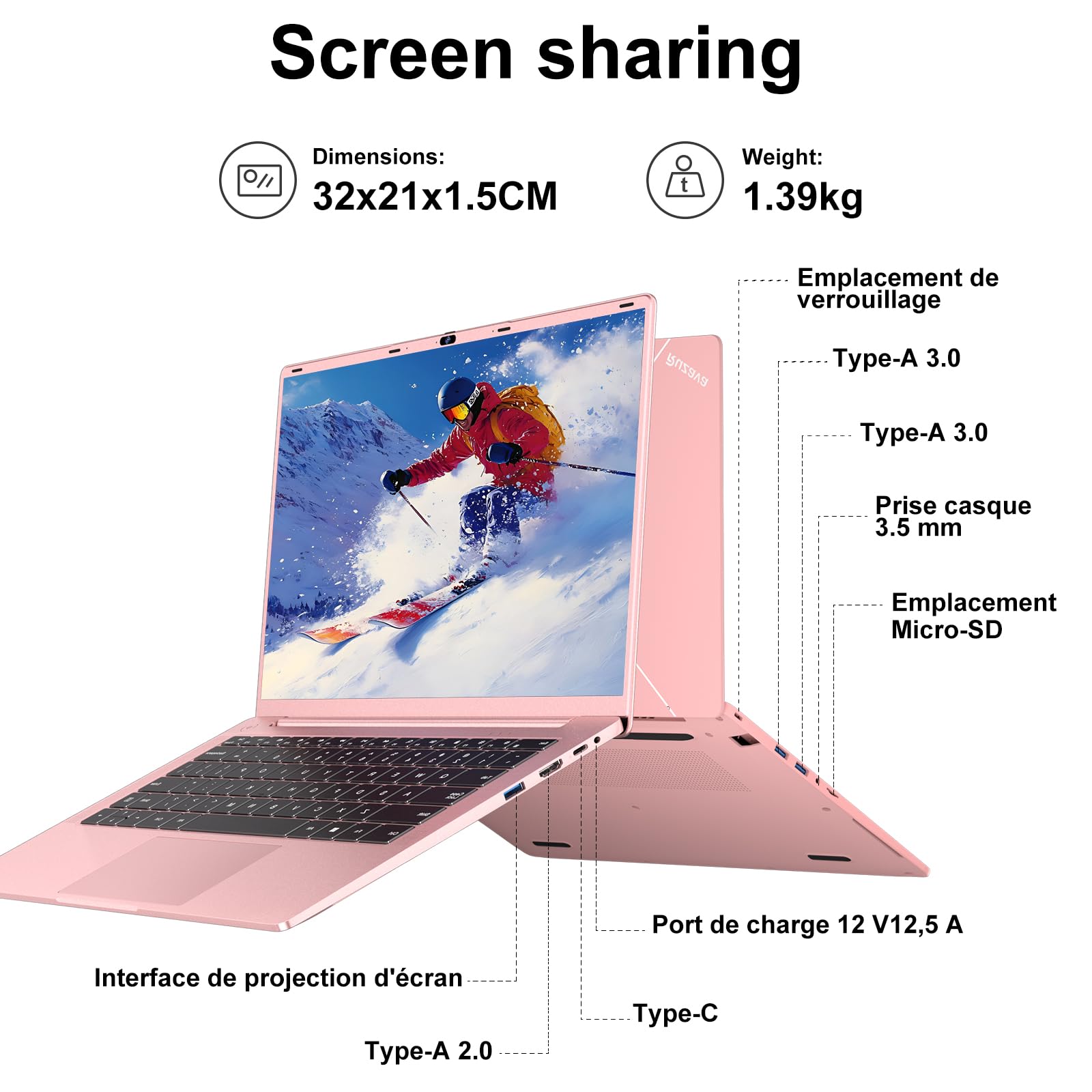 Ordinateur Portable 14 Pouces Celeron N5095 (jusqu'à 2,9 GHz) 8Go DDR4 Win11 256Go SSD Extension 1To 5G WiFi HDMl FHD PC Portable avec Souris sans Fil qwerty Clavier AZERTY Membrane du Clavier - Or-1