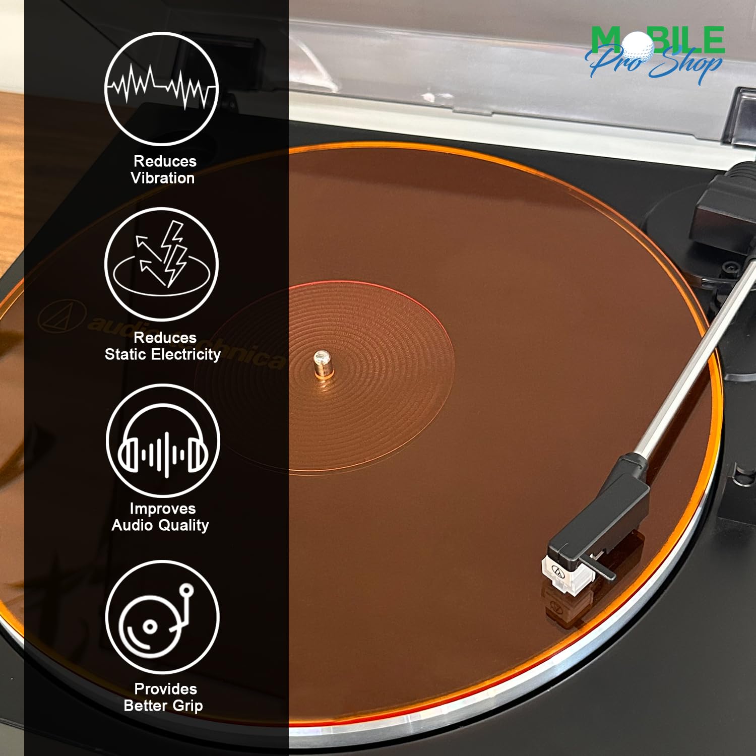 Alfombrilla acrílica para Tocadiscos de Vinilo LP, Mejora la Calidad del Sonido y Proporciona Graves más Apretados, Alfombrilla antiestática (Naranja)