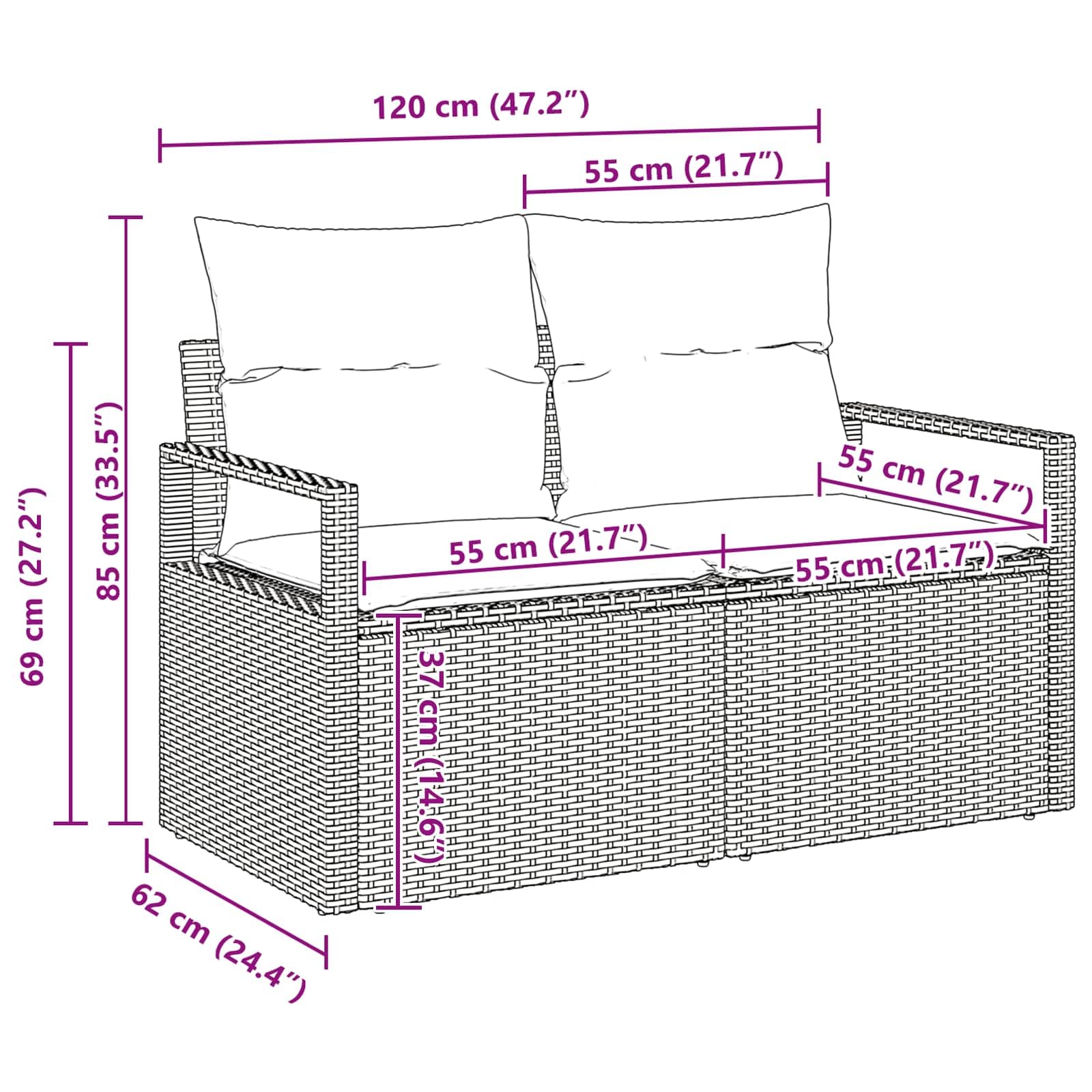 Set di divani da giardino con cuscini, 6 pezzi, colore nero e blu, per terrazza, balcone, giardino, veranda, con imbottiture e schienali, per rilassarsi all'aperto