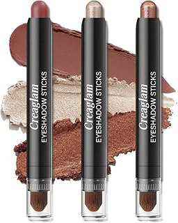 Eyeshadow Stick 3Pcs Set, Metallic & Shimmer Shades for Bold Looks, Waterproof & Smudge-Proof Pencil, Color Includes Arabian Spice, Brush Shimmer, Lion Gold, 1.9g Each