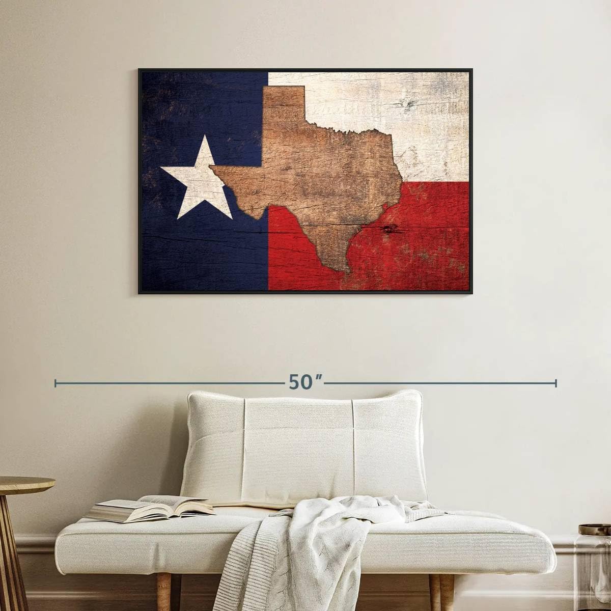 ElephantStock State Map Over Texas Flag Wall Art - Horizontal Framed Canvas - 1-Piece Living Room Wall Decor - Digital Art Americana Canvas Print - Beige and Blue Wall Decor - 40" X 27"