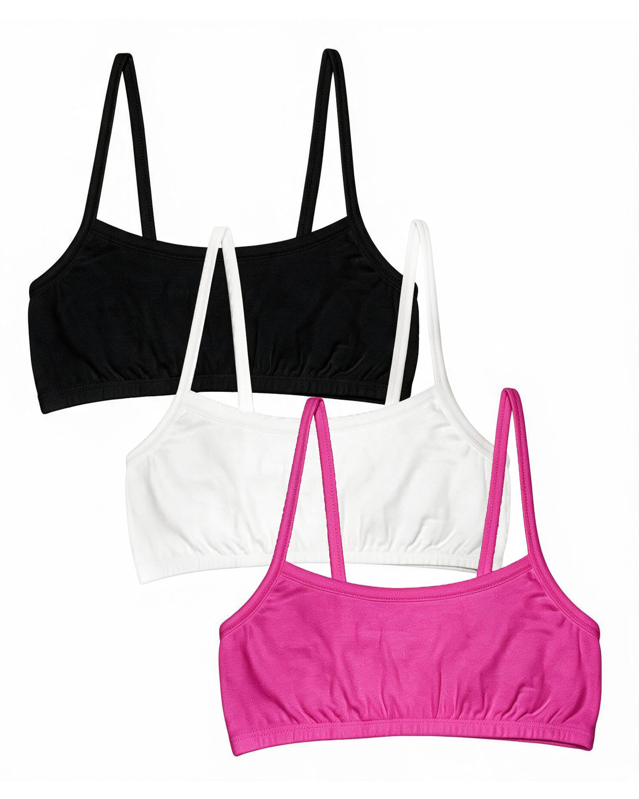 Fruit of the Loom Girls' Big Cotton Spaghetti Strap Sport Bra, Black/Passion Fruit/White - 3 paczki, 36