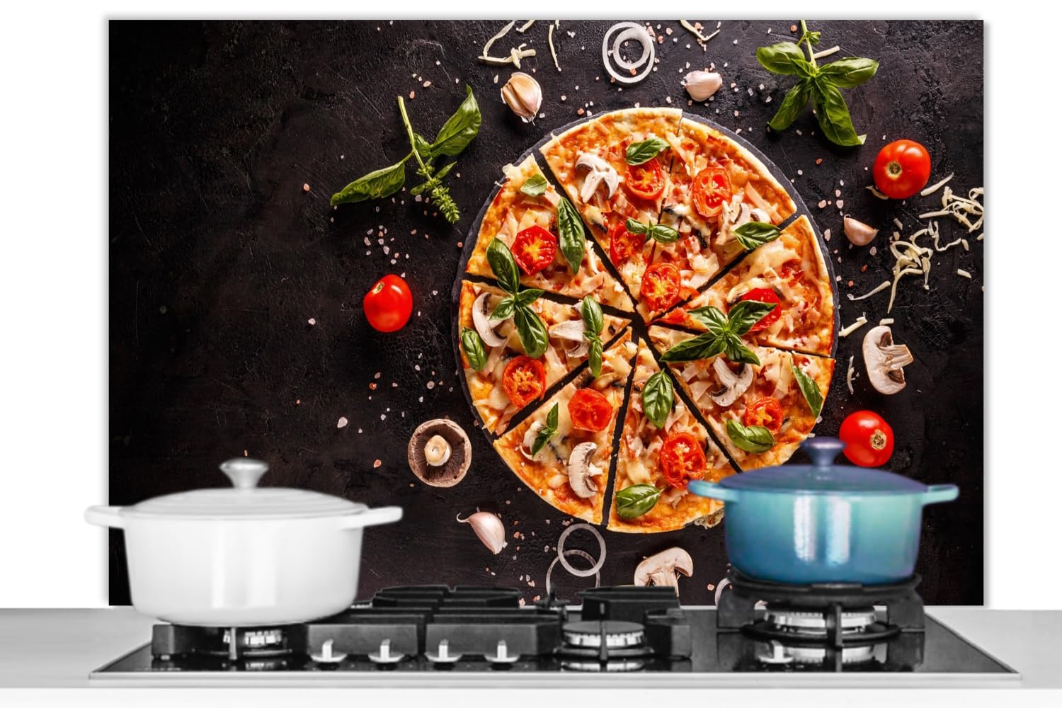 KitchenYeah© Paraschizzi Cucina Alluminio Pannello Dietro Piano Cottura | 100x65 cm - Fornelli a Gas Paraspruzzi Pizza - Verdura - Erbe - Cucina - Industriale
