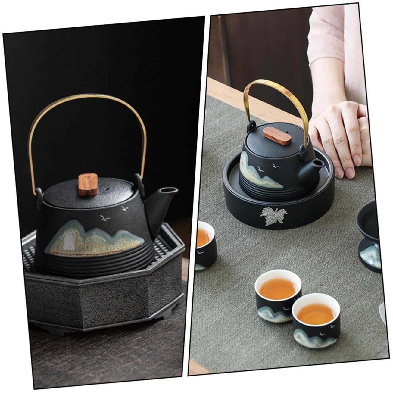 Cabilock Tetera de Cerámica Pintada a Mano Negra Asa Fría para Preparar Té en Casa o Sala de Té Profesional, Diseño Creativo Infusionar