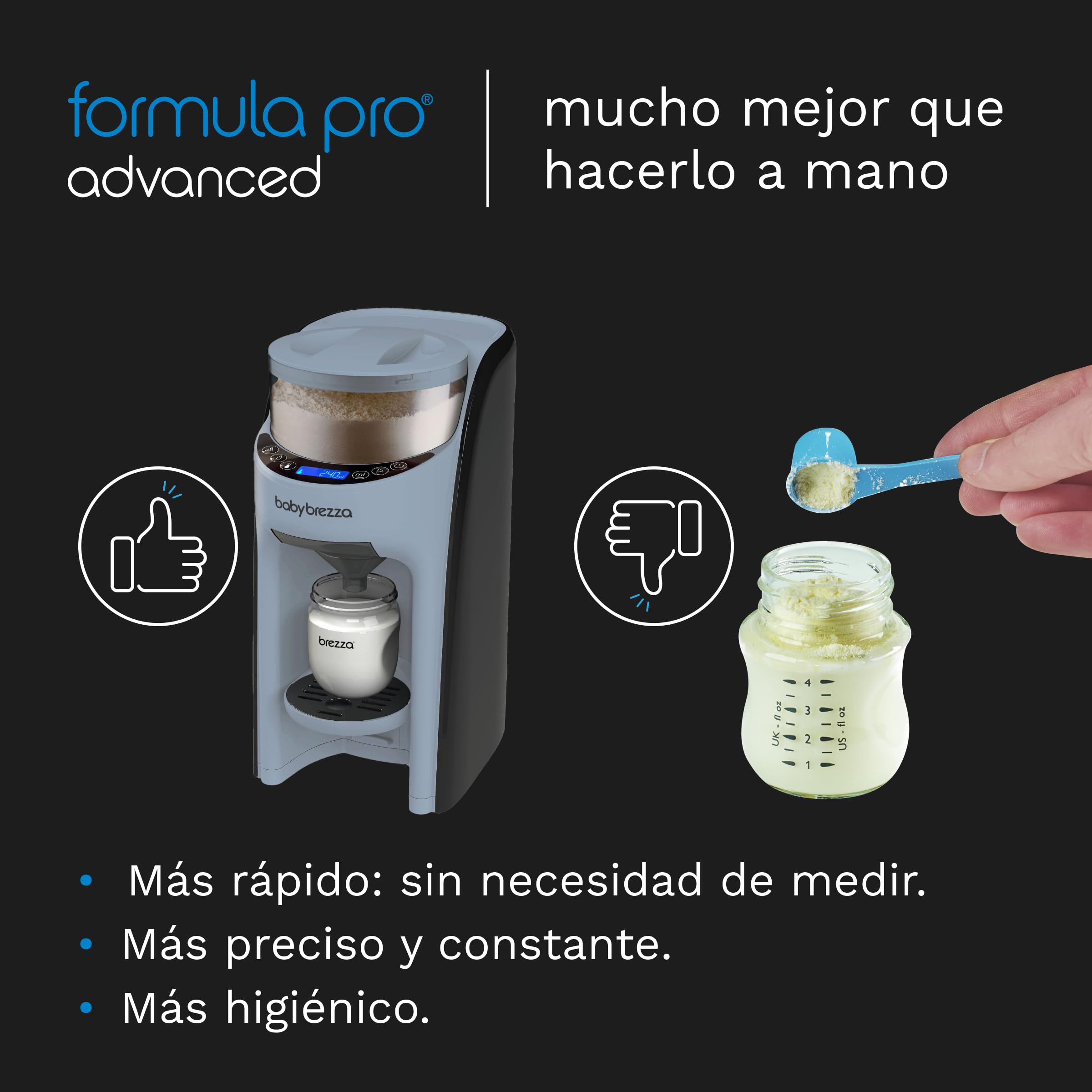 Baby Brezza - Formula Pro Advanced (Preparador de Biberones y Dispensador de Fórmula) - Automático - Dosifica Y Mezcla Agua Caliente Y Leche En Polvo Con Sólo Pulsar Un Botón (Slate)