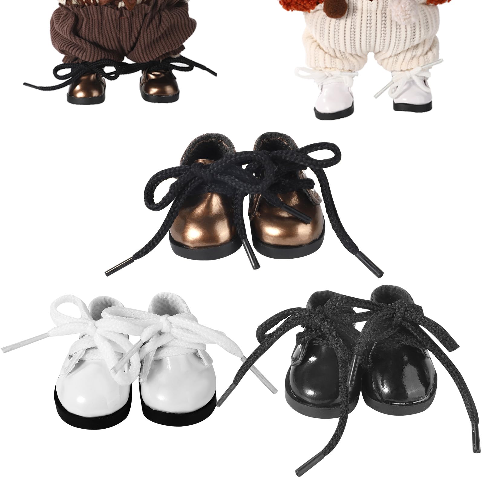 3 Paia di Scarpe per Bambole, 3 Colori in Vinile Mini Scarpe Giocattolo Carine Accessori Abiti Delicati alla Moda per Bambole da 17 cm (Nero, Bianco, Marrone)