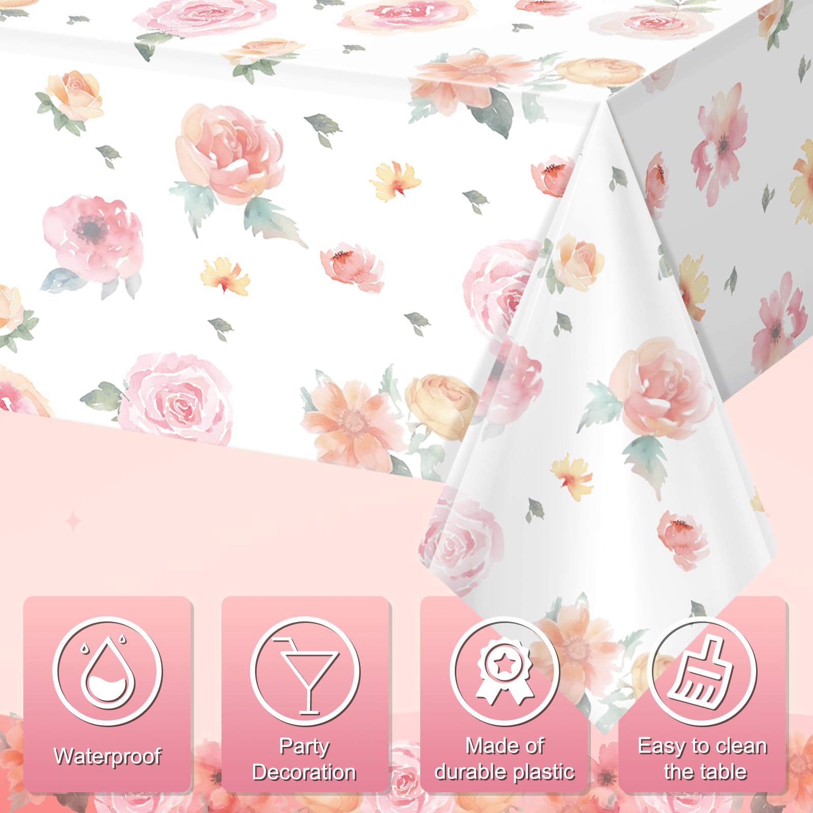 Amazon｜春の花柄テーブルクロス、ピンクのワイルドフラワー