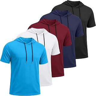 5 Pack Men's Short Sleeve Hoodie Quick Dry Lightweight