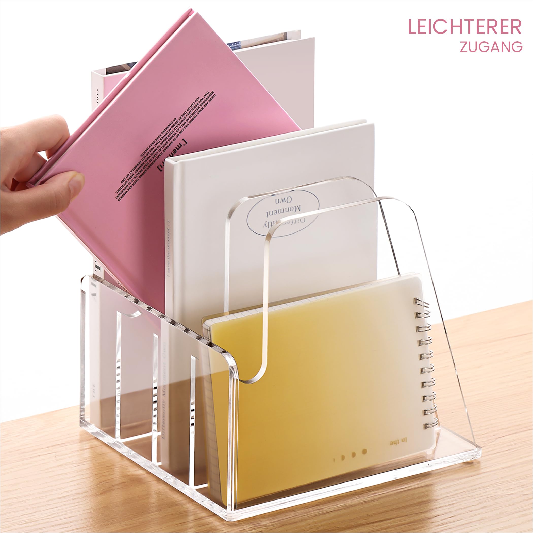 SANRUI Acryl Stehsammler, Moderner Zeitschriftenhalter Buchstütze für Schreibtisch Büro Zuhause Regal, Acryl Organisation und Aufbewahrung für Buch,Zeitschriften, Unsichtbar Modernes Design