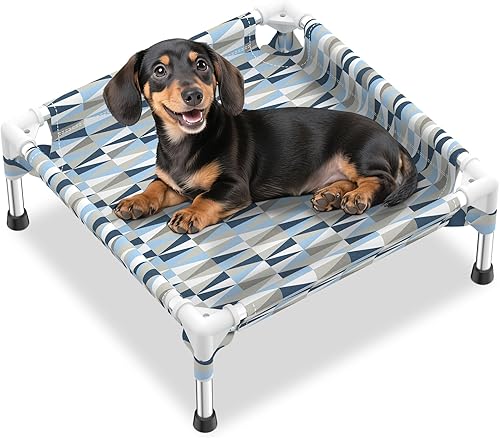 Cama elevada para perros con barandilla completa, sofá cama elevada para perros, cama rectangular para cachorros, cuna refrescante para mascotas al
