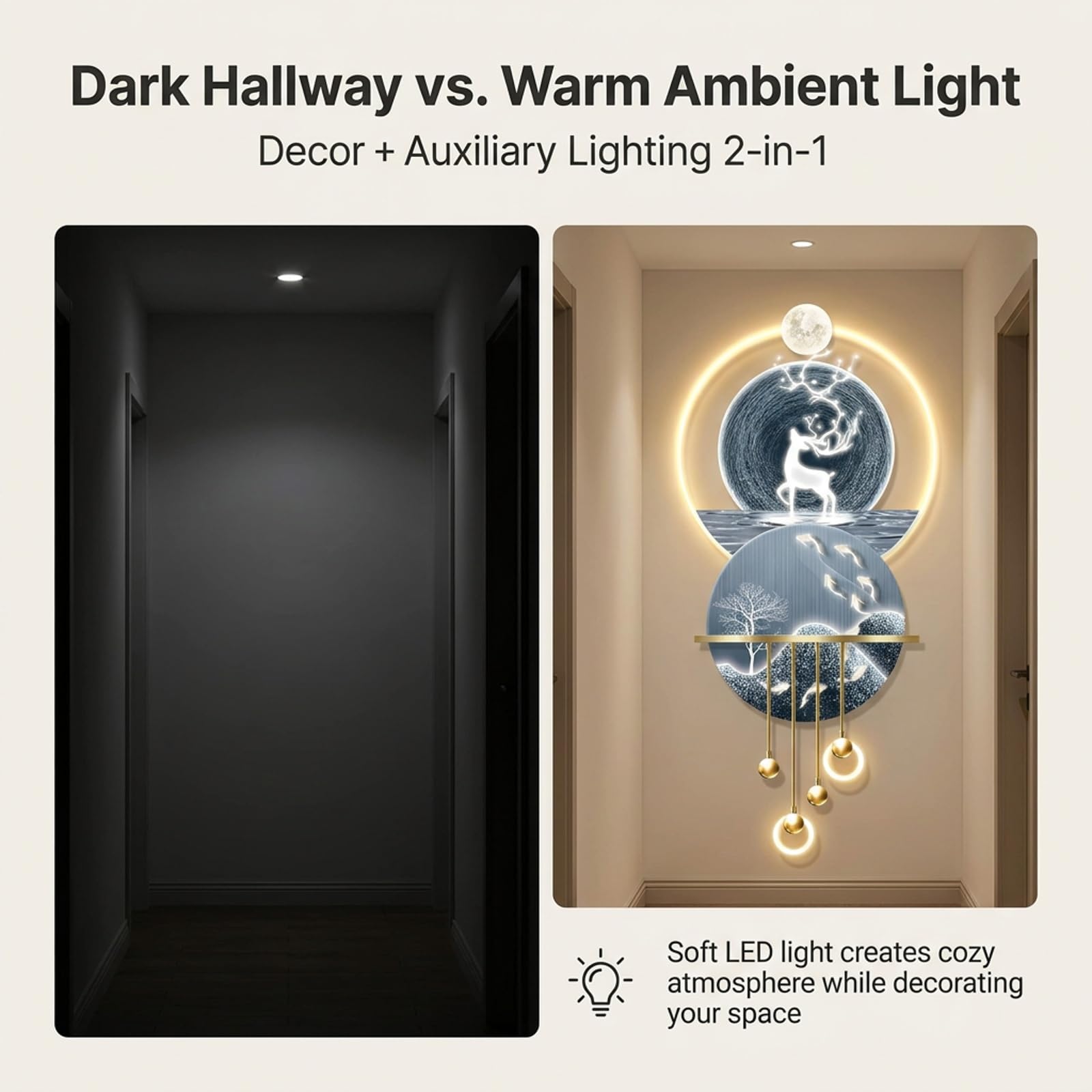 Quadro Moderno 3D con LED Decorazione Parete Illuminata per Casa Ufficio | Design 3D Immersivo, Illuminazione LED Calda, Installazione Facile, Arte Moderna(S,61.0IN*27.6IN_NO LED)