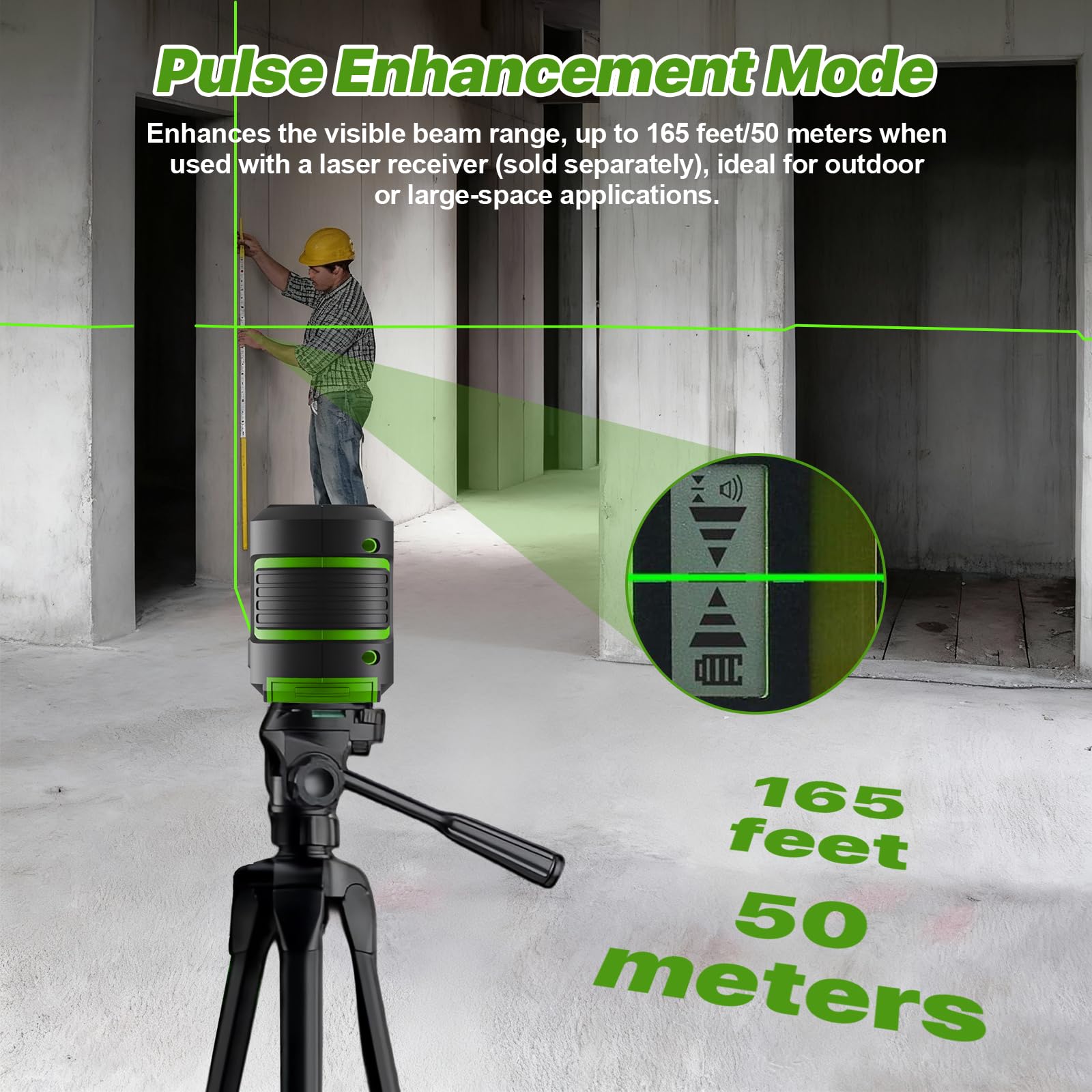 Nivel Laser con Tripode, Nivel Laser Autonivelante 360 Grados, Resistente al Agua IP54 y Brillo Ajustable, Laser Verde para Diseño de Interiores y Obras (con 2 Pilas AA)