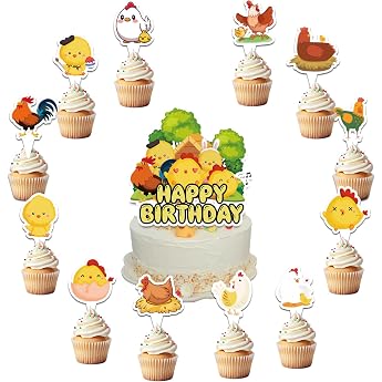 25 Pieces Chicken Cake Decorations Chicken Cake Topper Cupcake Toppers for Chicken Birthday Decorations Farm Animals Party Decorations Baby Shower Party Accessories
