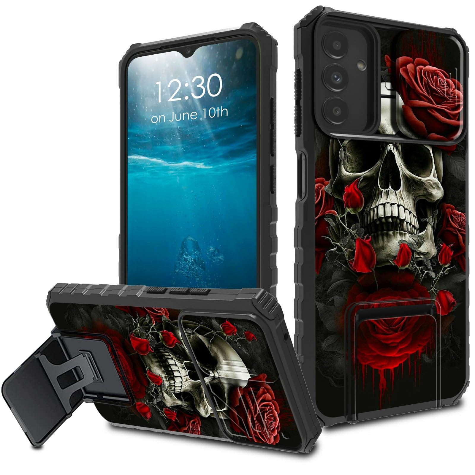 BPQOJB for Samsung Galaxy A15 5G Case with Sliding Camera Cover & Kickstand Slim Dual Layer Hard PC Soft TPU Protection Phone Case for Samsung Galaxy