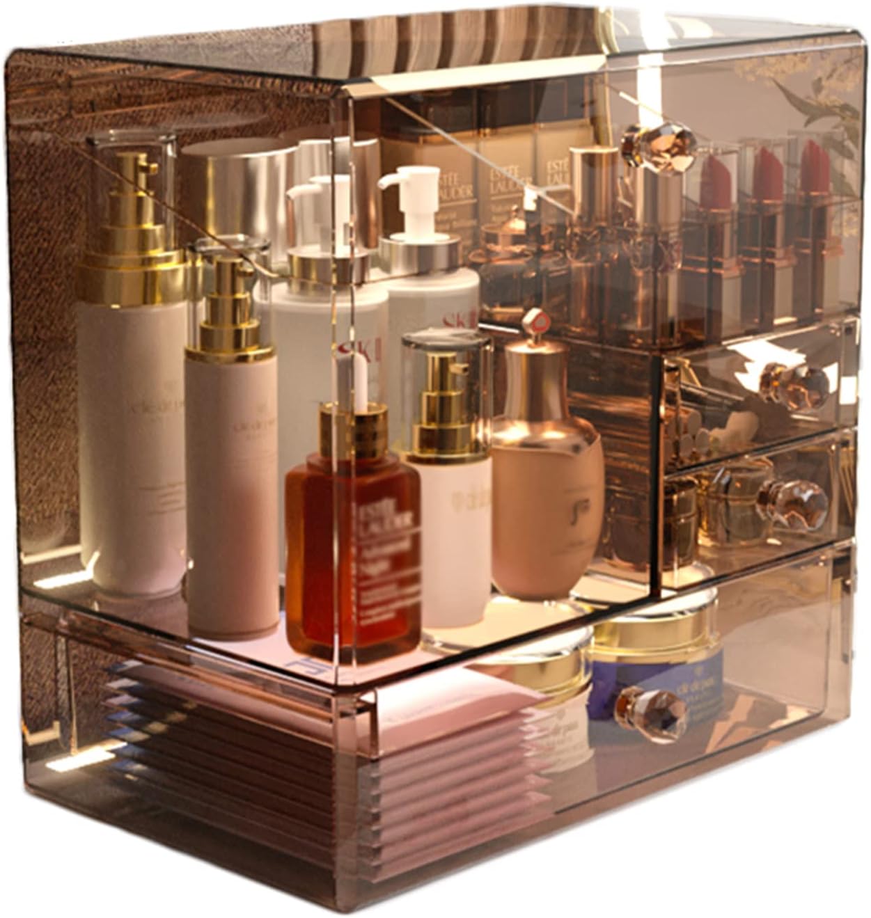Makeup Organizer, Counter-top Vanity Cosmetic Storage, Waterproof Dust-proof Transparent Acrylic Display Boxes with Drawer