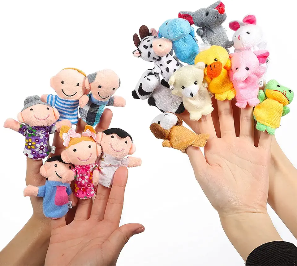 16PCS Soft Plush Finger Puppets, Finger Puppet Animal Set Cloth Plush Teaching Dolls Family Member Finger Puppets Educational Finger Puppet Set for Children, Story Time, Shows, Playtime, Schools