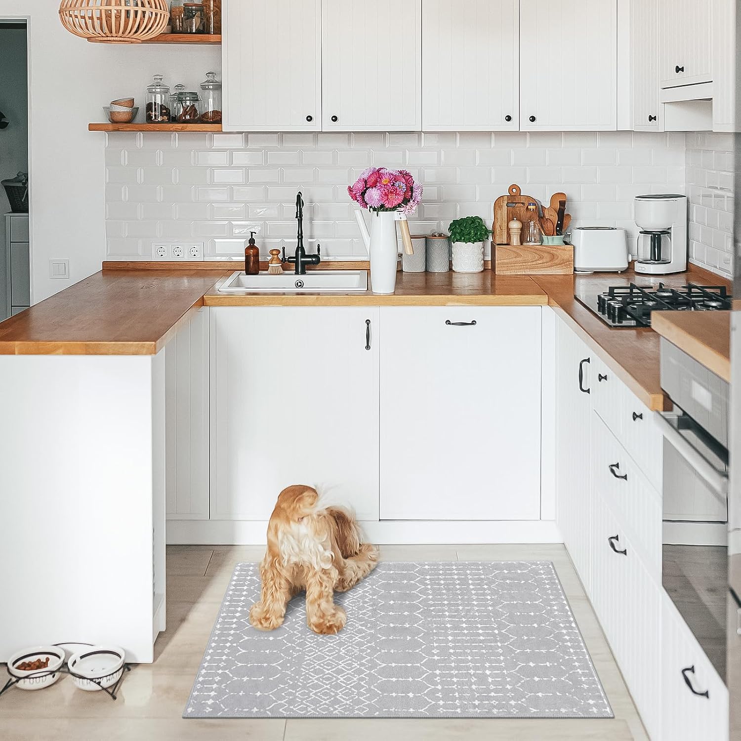 Lahome Moroccan Rugs for Entryway 2x3 Small Non-Slip Kitchen Rug Throw Lightweight Area Rugs for Bedroom Gray Vintage Print Distressed Bath Mat Floor Indoor Doormat Carpet for Laundry Living Room