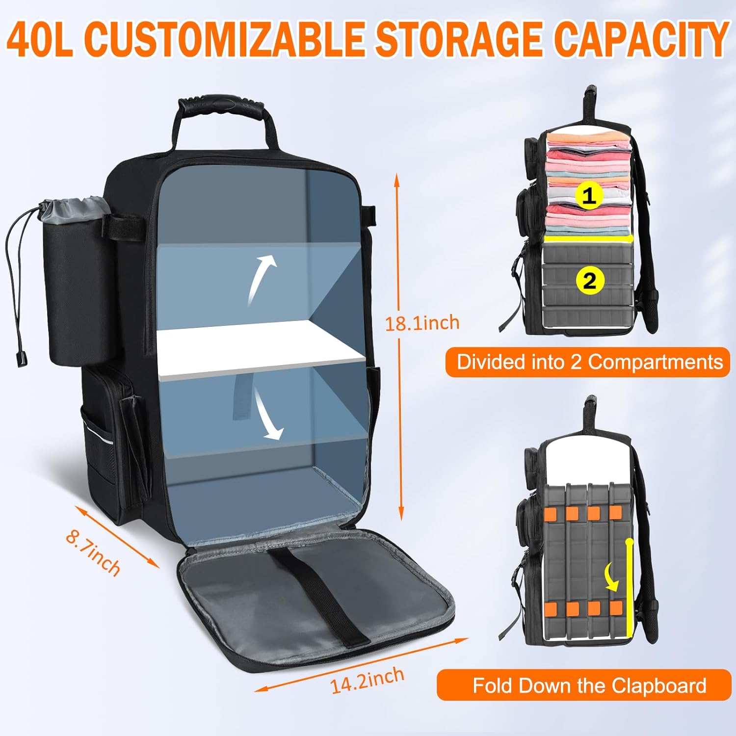 ayamaya Foldable Lights + Fishing Backpack, Rechargeable 10000mAh LED Camping Lantern Built-in Emergency Power, Black 40L Tackle Backpack for Fishing Camping