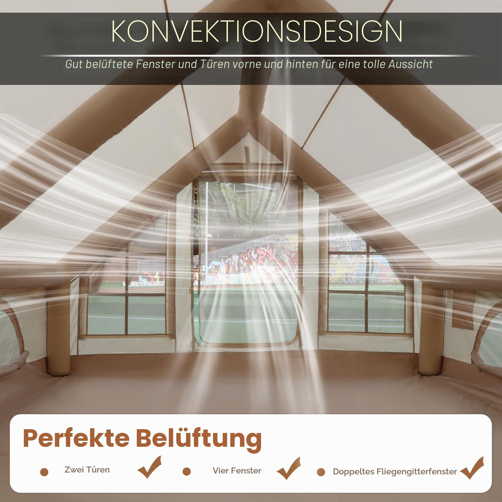Outdoor Camping Quick Setup Aufblasbares Zelt mit Pumpe, Familie Aufblasbares Zelt mit Fenster und Tür, Pop-Up-Zelt mit Aufbewahrungstasche, 4 Jahreszeiten Wasserdicht Winddicht Großes Luftzelt