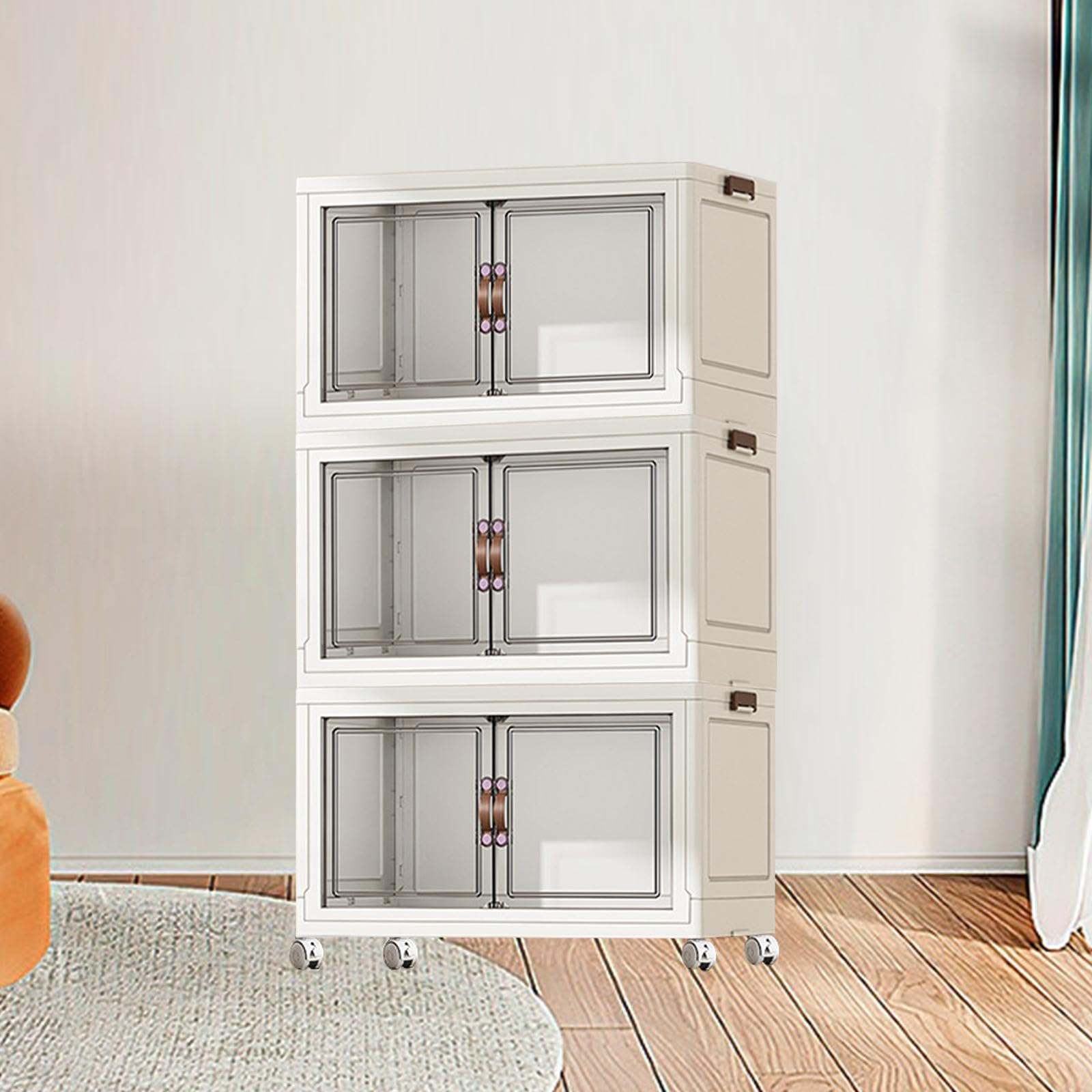 Faltbarer Lagerschrank, Stapelbare Lagerbehälter, Modisch mit Lenkrollen, Lagerbehälter, Zusammenklappbare für Hotels, Weiß 3 Lagen 45 cm