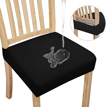 Easy-Going 100% Waterproof Seat Covers for Dining Room Chairs Set of 2, Stretch Chair Seat Slipcovers Protector Removable and Washable Kitchen Dining Chair Covers, Black