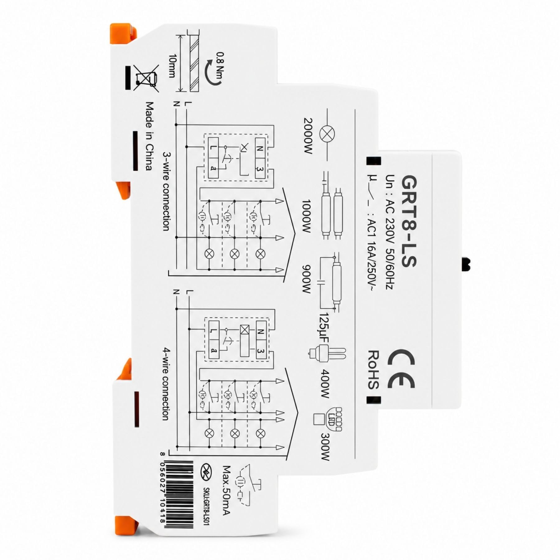 4 Pezzi Relè Temporizzato Luci Scale 230V AC, Temporizzatore Auto ON OFF, Massimo 16A, 0,5-20 Minuti, 1 Modulo DIN, per Corridoi Ingressi Scale e Ventole Bagno, GRT8-LS