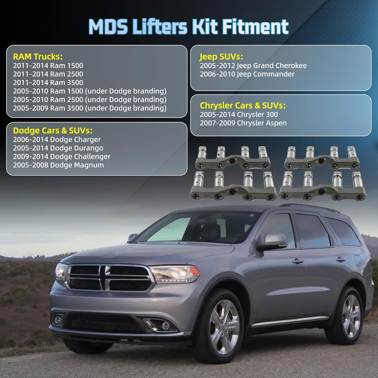 MDS Lifter Set Replacement for Dodge Ram 1500 5.7L Hemi, for Chrysler 300 5.7L, for Jeep Grand Cherokee 5.7L, Compatible with 53021726AD 53021726AE 5038785AD