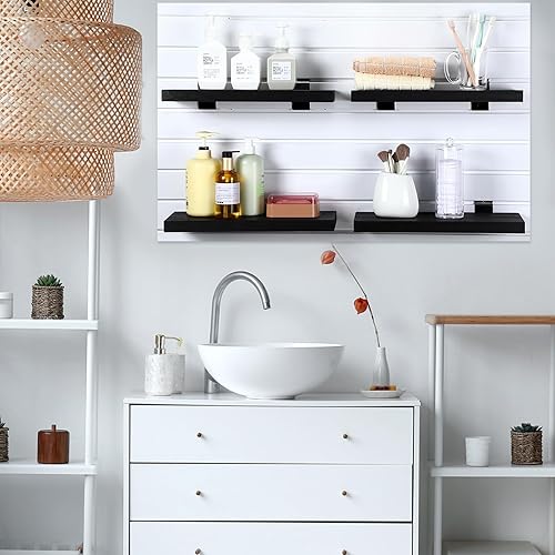 Miniatura 7 de Landical Paquete de 4 estantes de madera de pared de tablones, 16.1 pulgadas de profundidad x 6.7 pulgadas de ancho x 1.1 pulgadas de alto, estantes