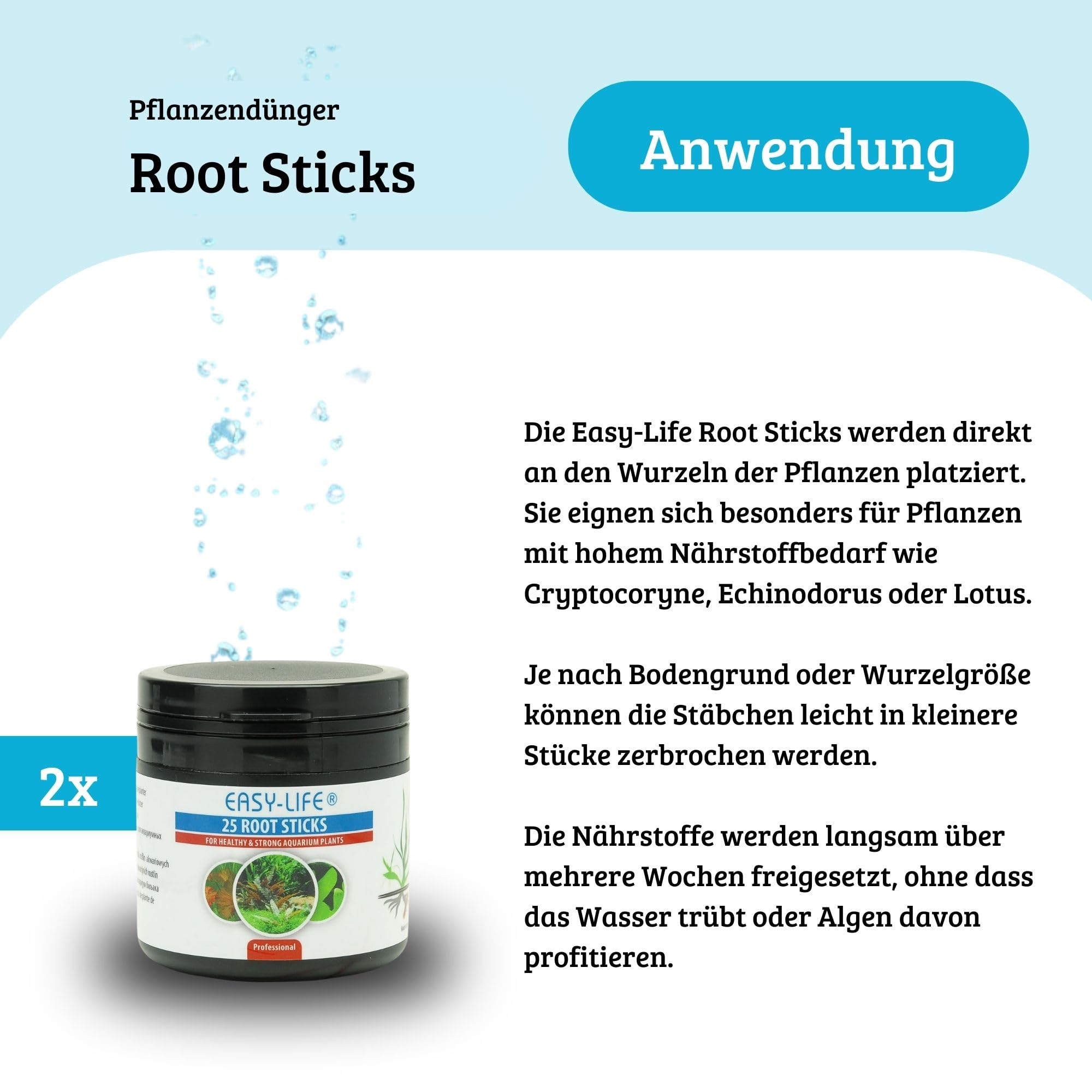 Easy Life Root Sticks 2er Pack – Düngersticks für Aquarium-Pflanzen, kräftige Wurzeln, gesundes Wachstum, einfache Anwendung, sicher für Fische, optimaler Nährstoffbedarf