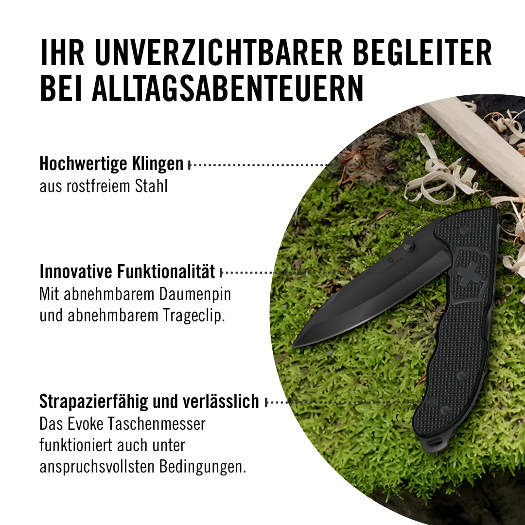 Victorinox Schweizer Taschenmesser Hunter Evoke BS Alox, Klappmesser Outdoor, 4 Funktionen Inkl. 10 cm Klinge und Daumenpin, Schwarz