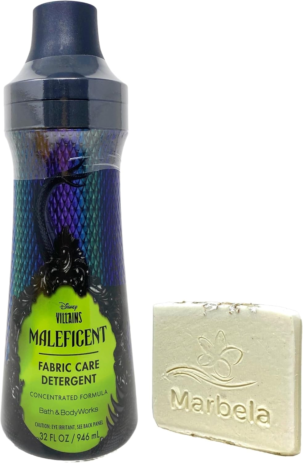 Bath & Body Works Disney Villains Collection Maleficent Fabric Care Detergent with a Natural Oats Sample Soap.